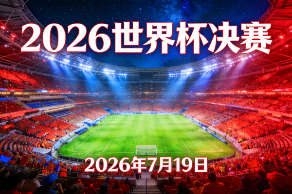 2026世界杯决赛官方宣布海报，展示阿兹特克体育场与2026年7月19日日期