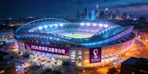 大都会人寿体育场夜景，2026世界杯决赛举办地，灯光璀璨的现代化球场
